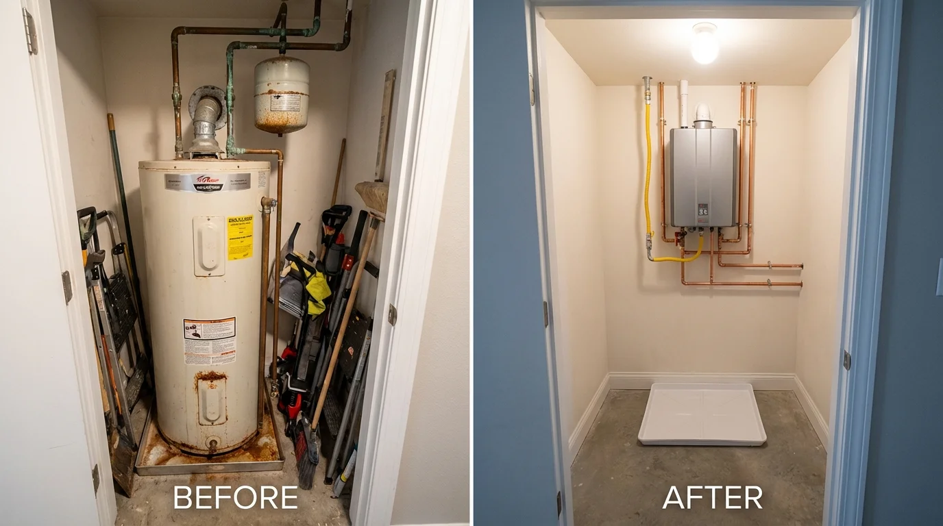 Tank water heater versus wall-mounted tankless unit comparison for Rockport, TX homeowners