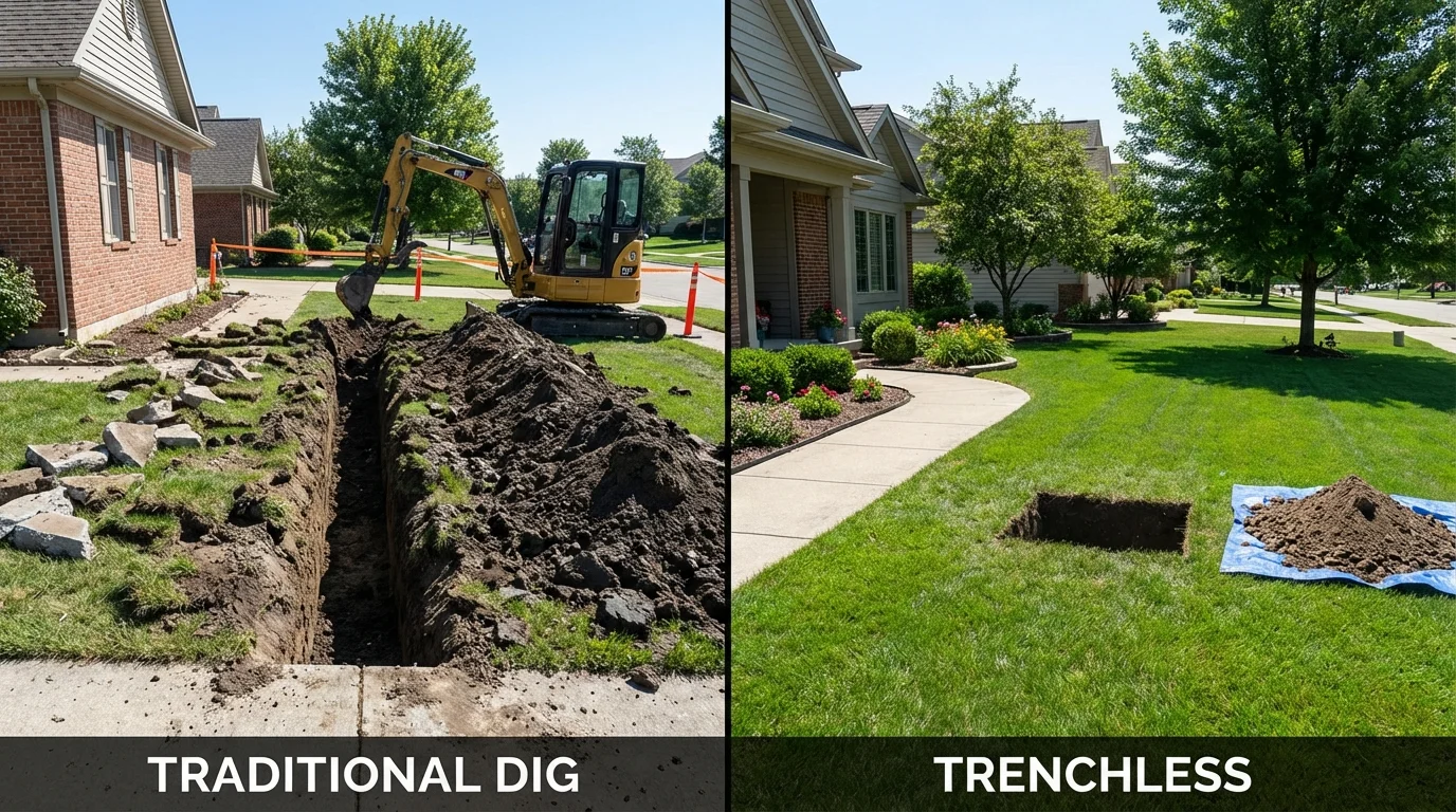 Trenchless sewer repair with minimal yard damage versus traditional excavation in Rockport, TX